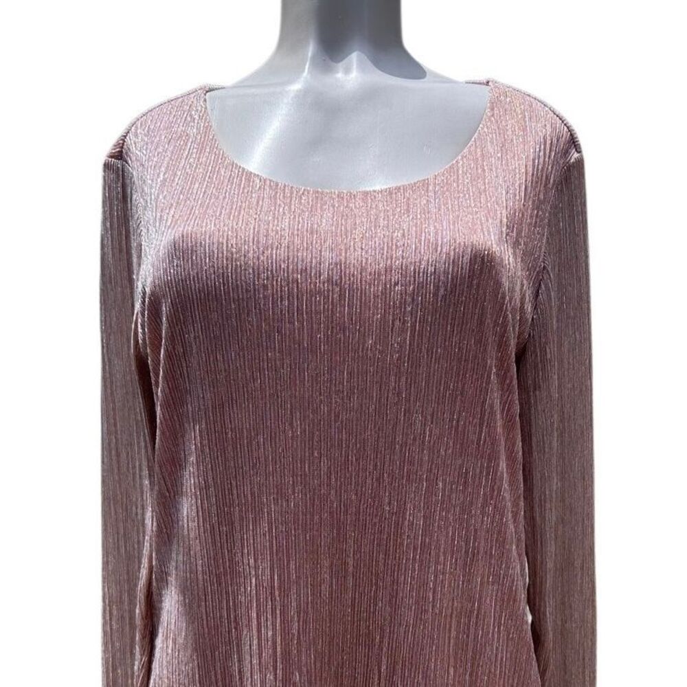 JM Collection Shine Blouse Women's 1X Pink Long Sleeve Sparkly Metallic